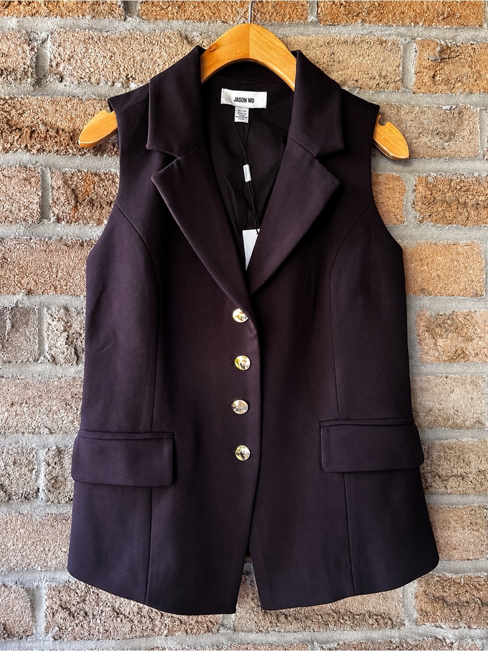 Jason Wu Sleeveless Tailored Blazer Vest XS Burgundy Gold Button New